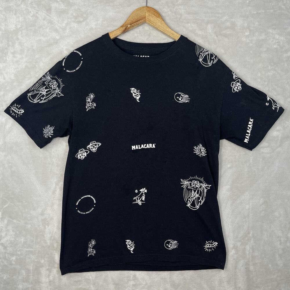 Malacara Mezcal Oaxaqueño Black Men's Med AOP T Shirt Tee Devil Agave Tattoo
